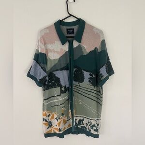 Abercrombie & Fitch Teal and Gray Knit Collar